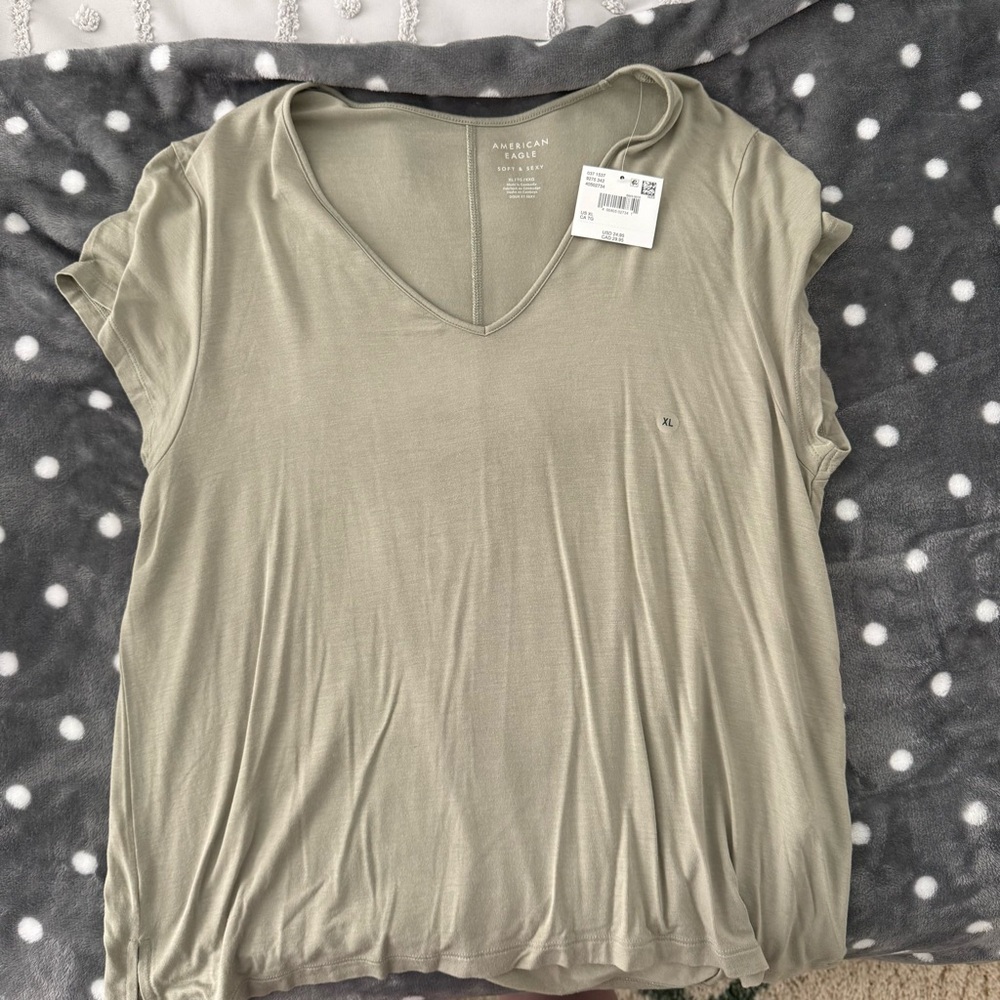 American Eagle Outfitters Women's Olive V-Neck Top